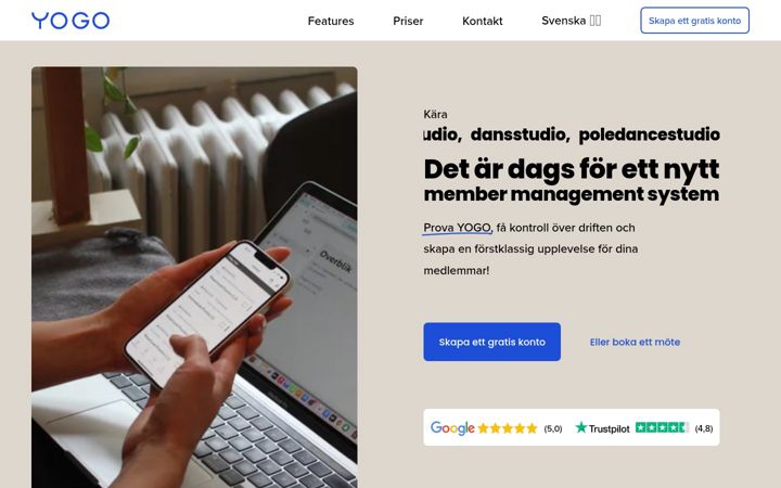 Snímek obrazovky yogobooking.se