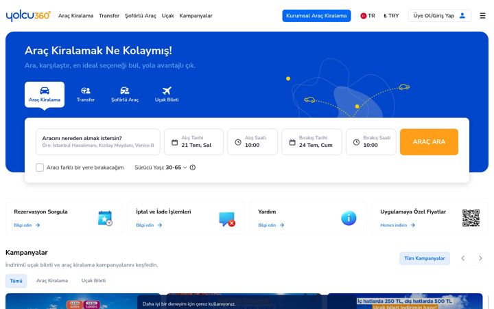 Screenshot of yolcu360.com