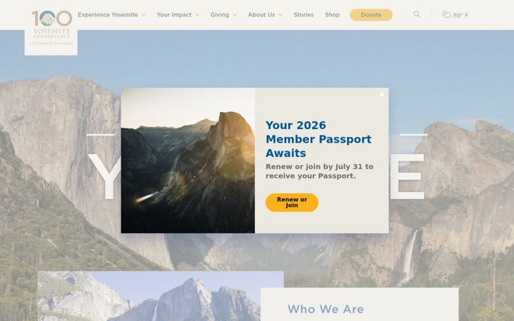 Screenshot stránky yosemite.org