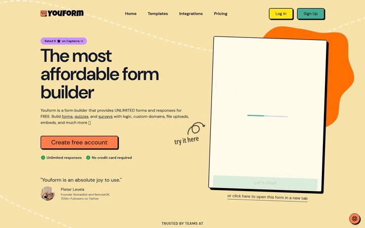 Screenshot of youform.com