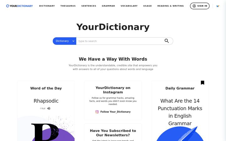 Posnetek zaslona yourdictionary.com