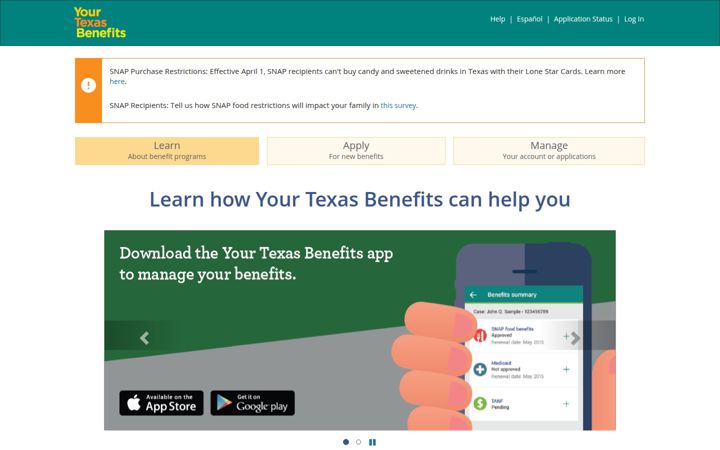 Screenshot of yourtexasbenefits.com