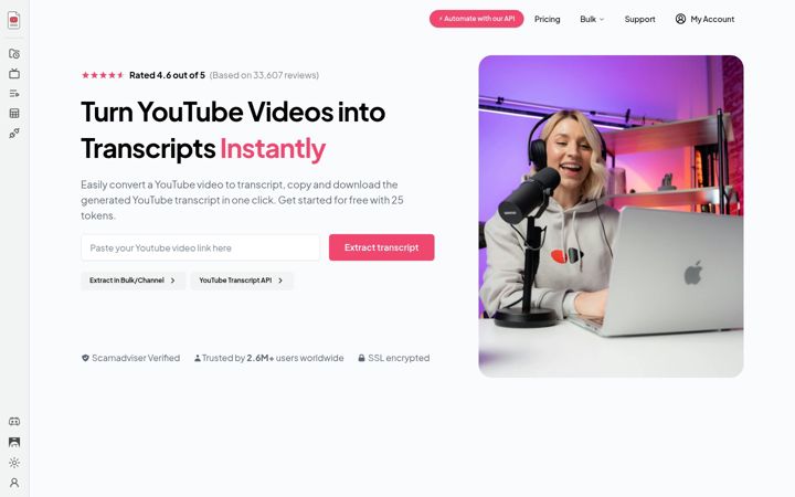 Screenshot of youtube-transcript.io
