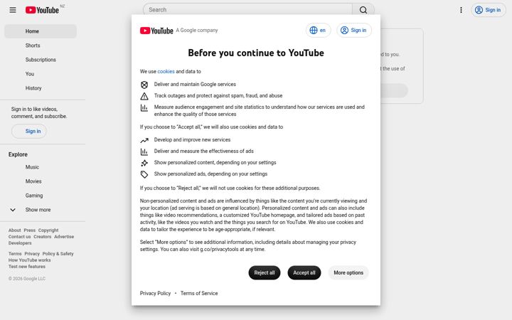 Screenshot of youtube.co.nz