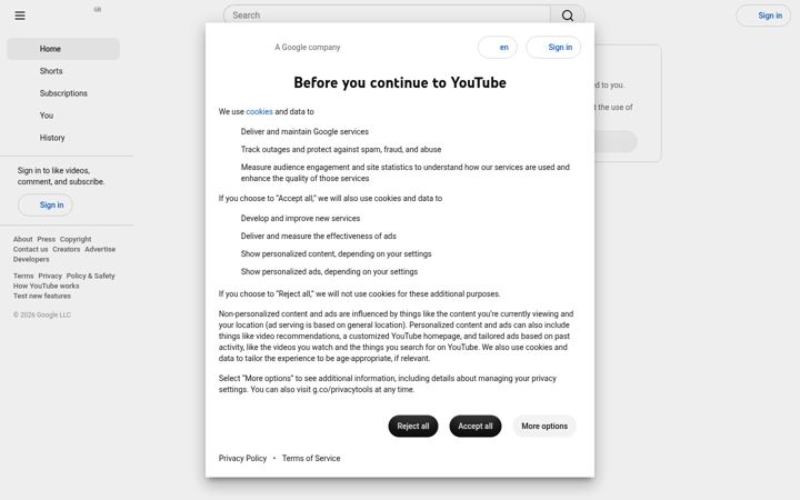 Screenshot of youtube.co.uk