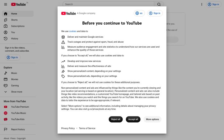 Skærmbillede af youtube.co.za