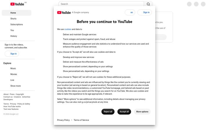 Screenshot of youtube.com.mx