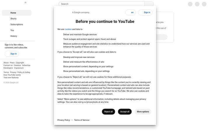 Skärmbild av youtube.de