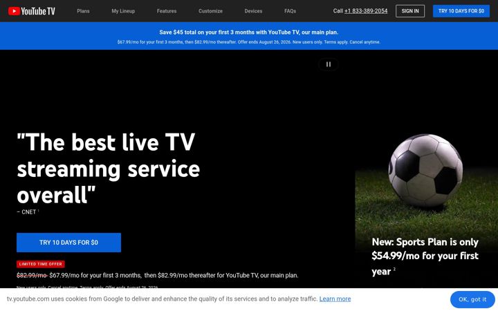 Screenshot of youtube.tv