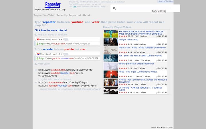 Screenshot of youtuberepeater.com