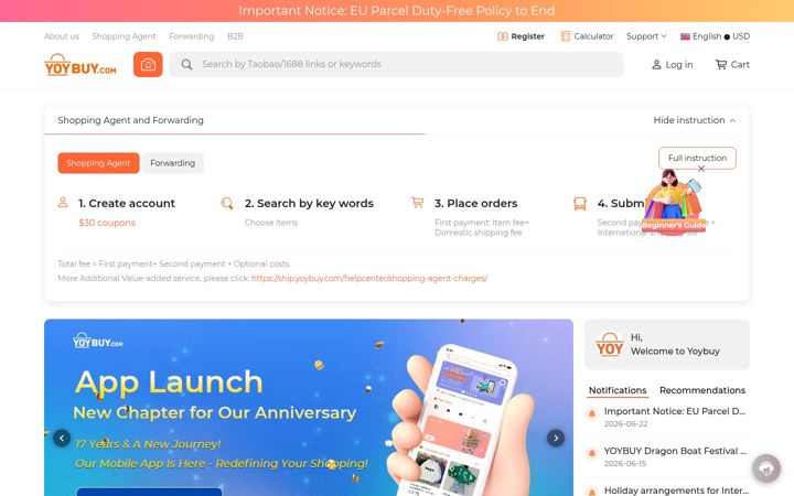 Screenshot of yoybuy.com
