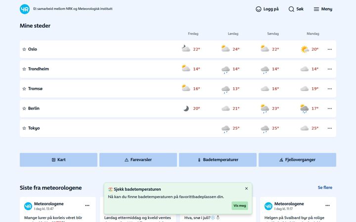 Screenshot stránky yr.no