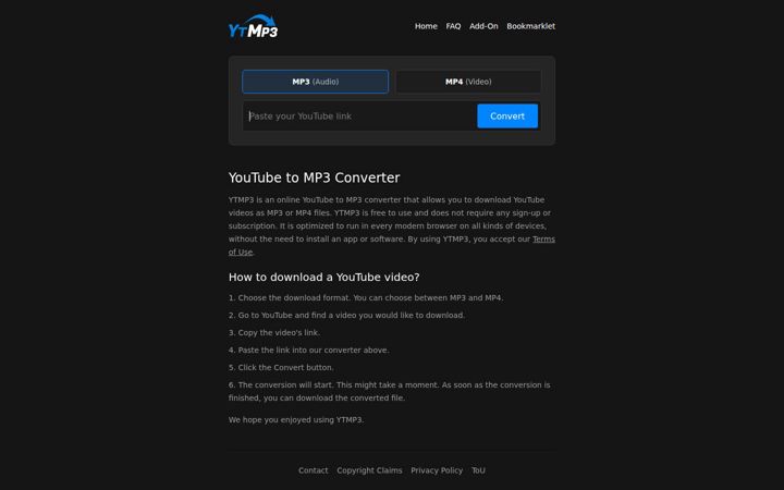 Screenshot of yt2mp3.ai
