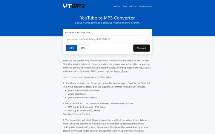 Screenshot of ytmp3.cc