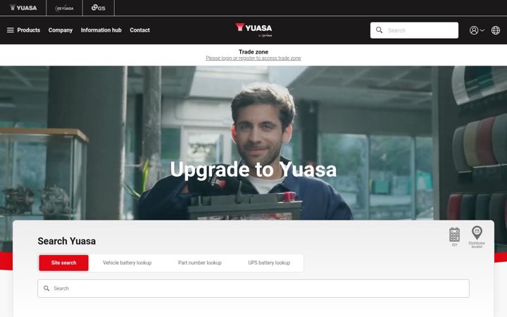 Skærmbillede af yuasa.co.uk