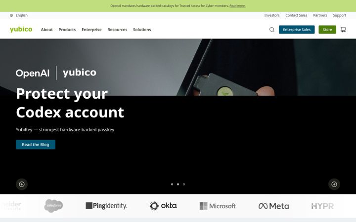 Screenshot ta' yubico.com