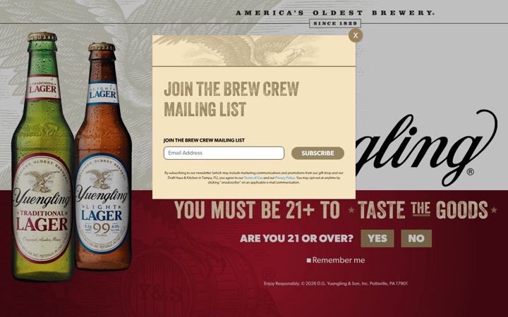Skærmbillede af yuengling.com