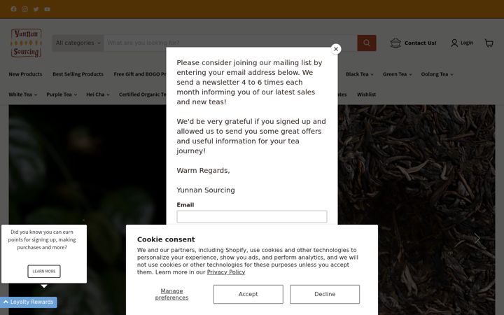 Screenshot of yunnansourcing.com