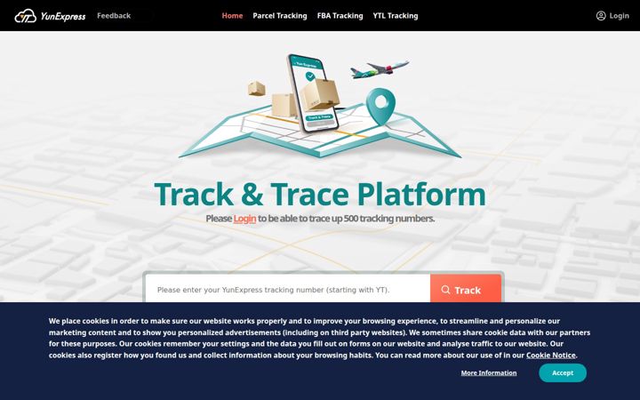 Posnetek zaslona yuntrack.com
