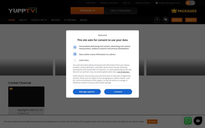 Skärmbild av yupptv.com