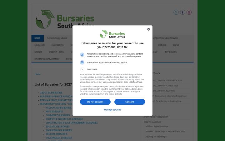 Screenshot of zabursaries.co.za