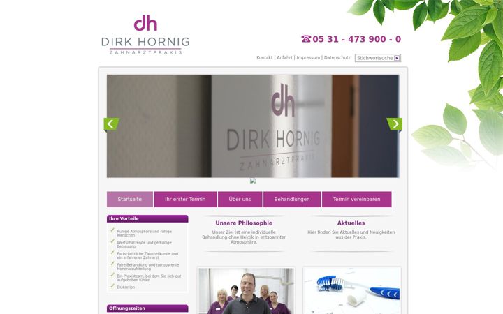 Captură de ecran a zahnarzt-hornig-braunschweig.de