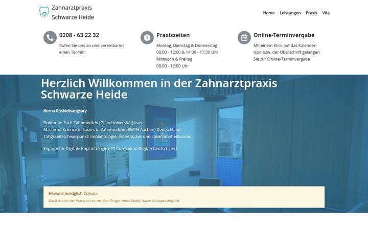 Screenshot stránky zahnarztpraxis-schwarzeheide.de