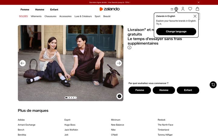 Screenshot stránky zalando.fr
