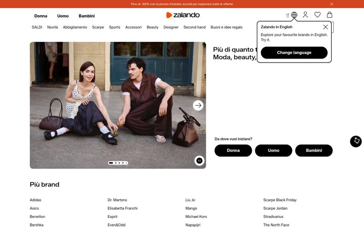 Skjámynd af zalando.it