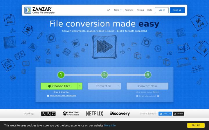 Screenshot stránky zamzar.com