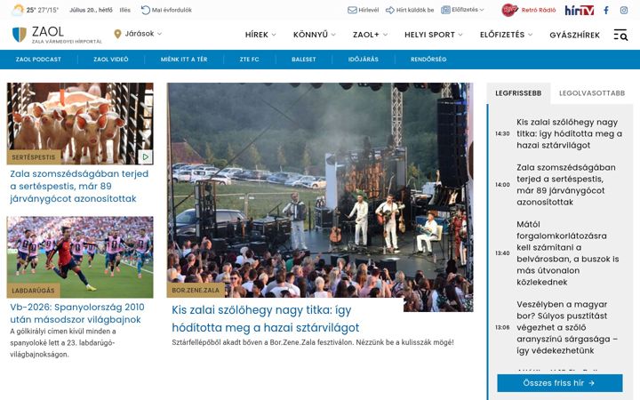 Screenshot of zaol.hu