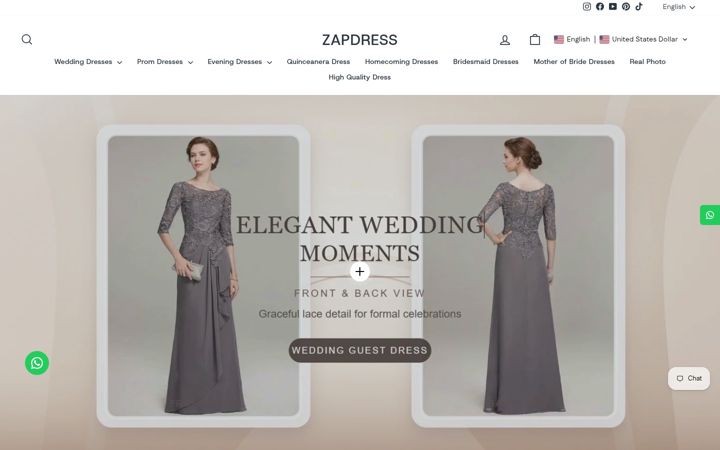 Screenshot of zapdress.com