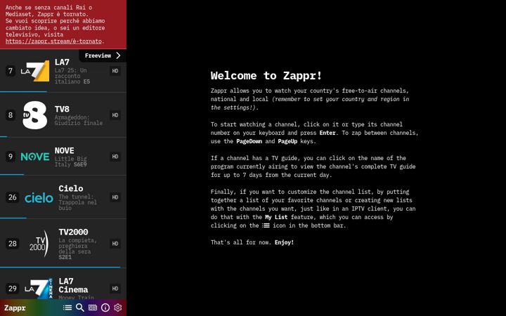Screenshot of zappr.stream