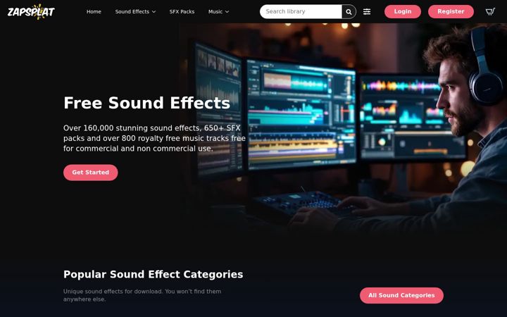 Screenshot of zapsplat.com