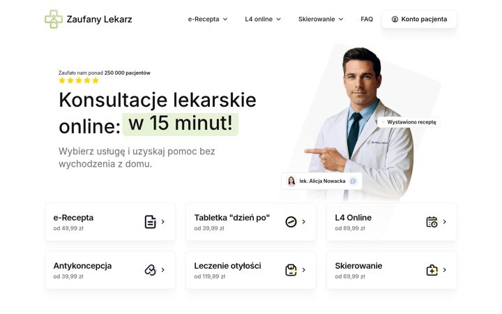 Snímek obrazovky zaufanylekarz.pl