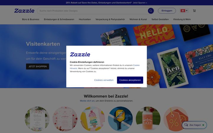 Screenshot of zazzle.ch