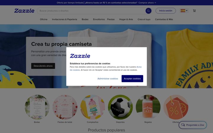 Screenshot of zazzle.es