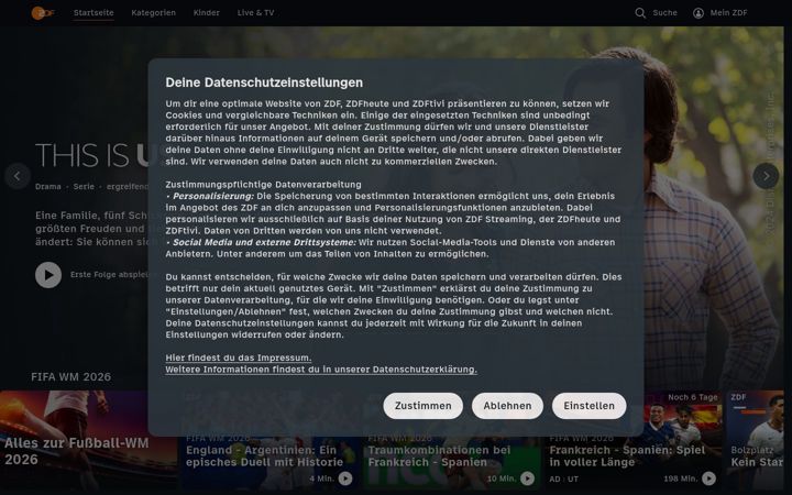 Posnetek zaslona zdf.de