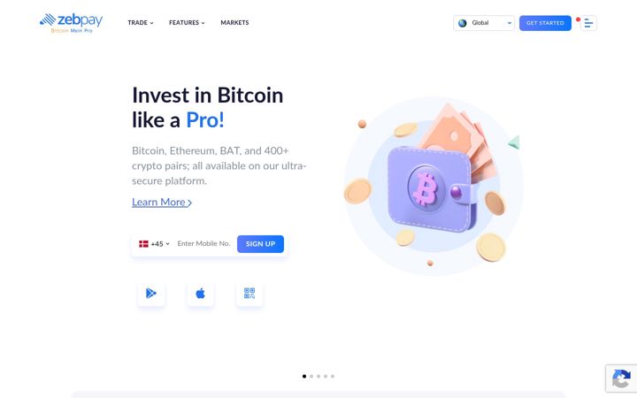 Screenshot of zebpay.com