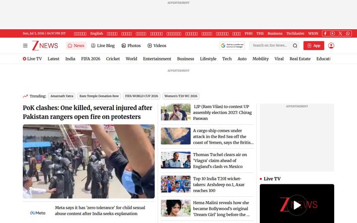 Screenshot of zeenews.com