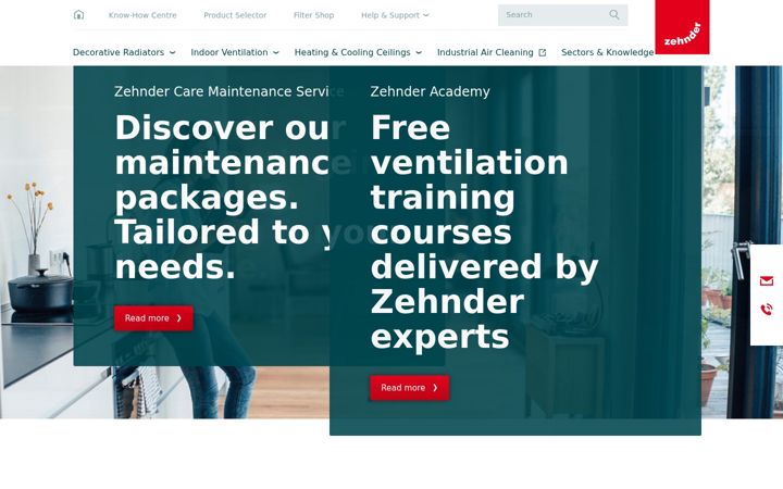 Screenshot di zehnder.co.uk