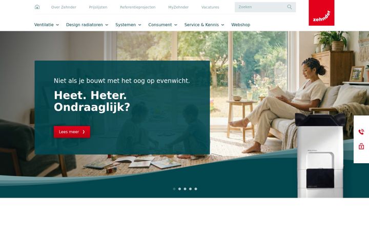 Skjermbilde av zehnder.nl