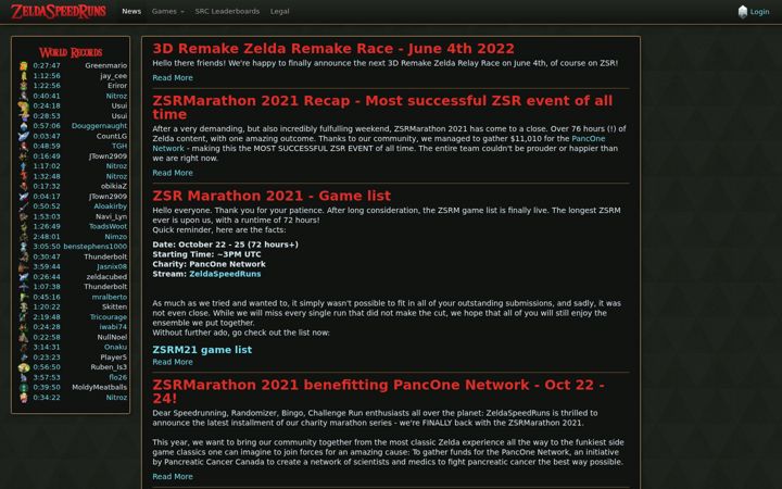 Ekrānuzņēmums no zeldaspeedruns.com