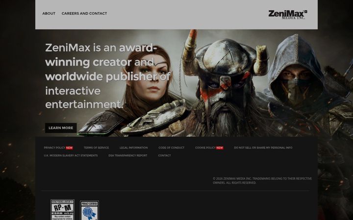 Screenshot of zenimax.com