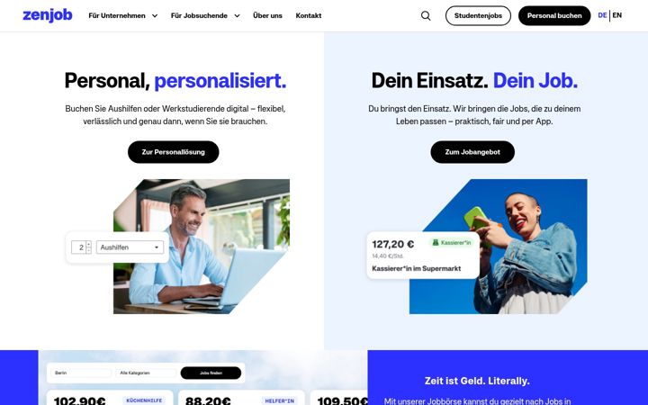 Screenshot of zenjob.com