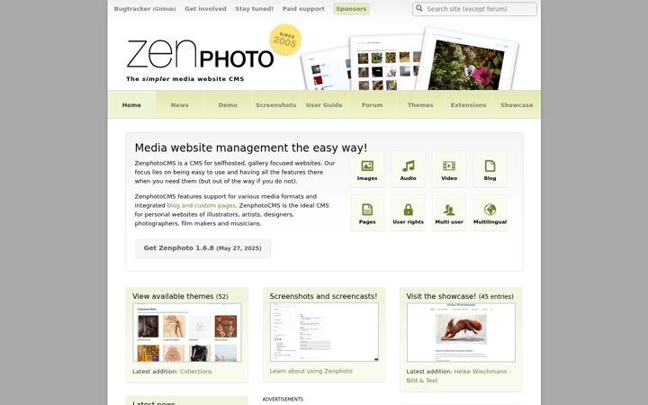 Screenshot of zenphoto.org