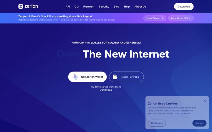 Screenshot of zerion.io