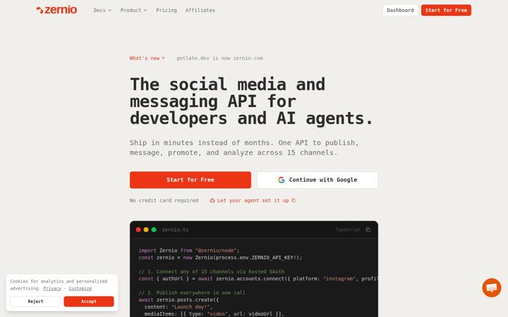 Screenshot of zernio.com