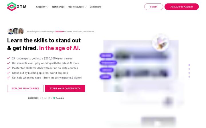 Ekraanipilt saidist zerotomastery.io