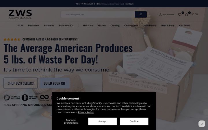 Screenshot του zerowastestore.com